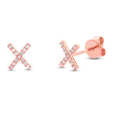 0.07ct 14k Rose Gold Diamond "X" Stud Earring